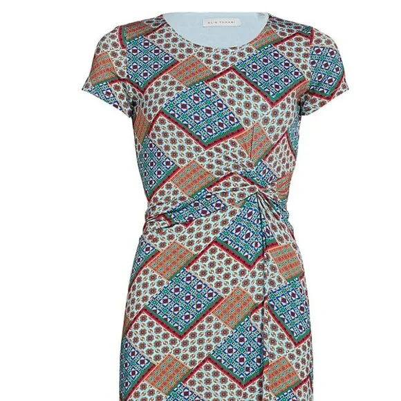 Elie Tahari Tropez Tile Twisted Front Midi Dress NWT M Vacation Office Wear - Picture 3 of 5